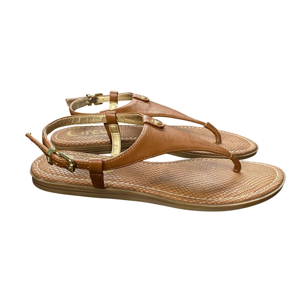 Circus by Sam Edelman Women Tan T-Strap Thong Sandal Buckle Ankle Strap Flat 7.5 - Picture 2 of 13